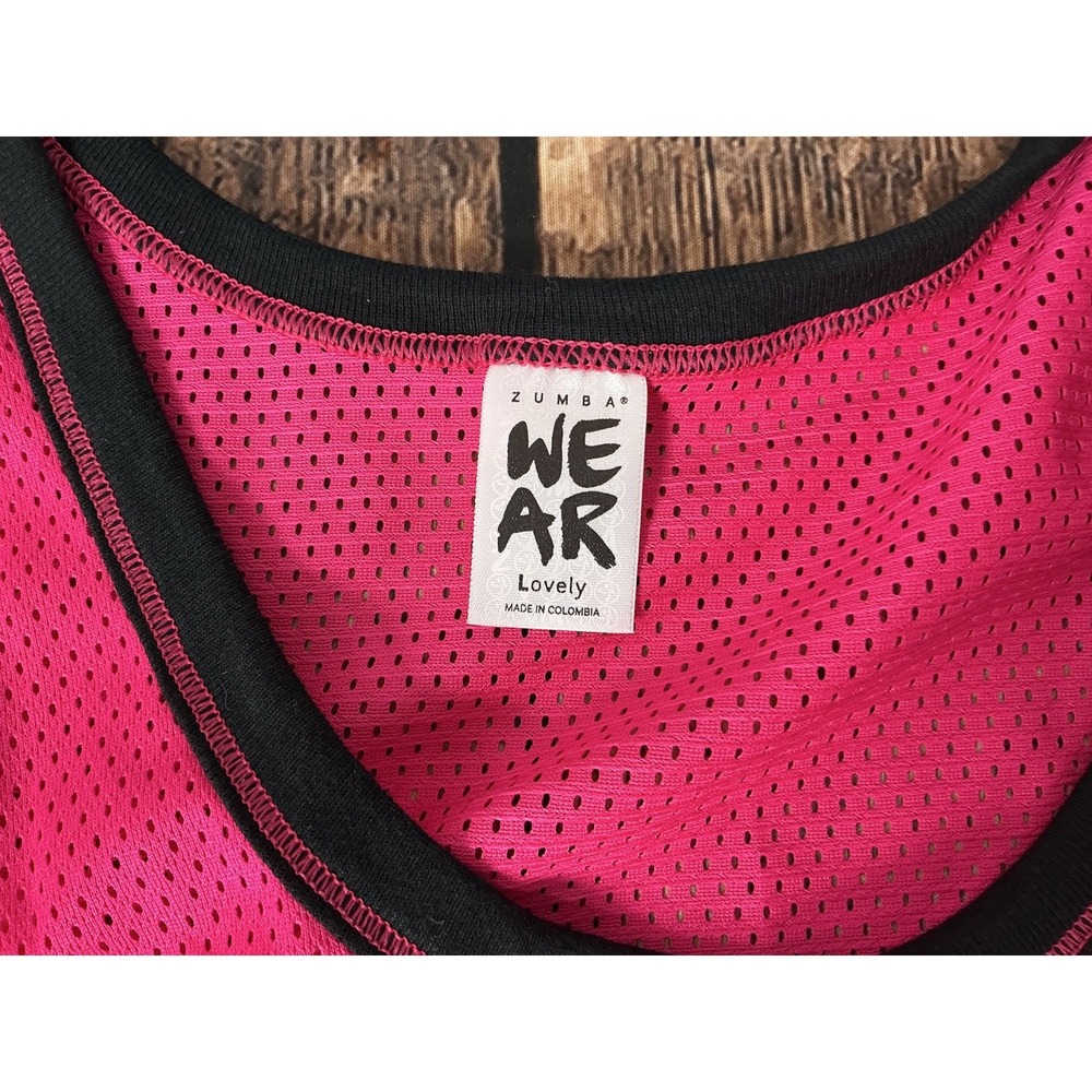 Zumba Party in Pink A0P00357 Tank Top L Berry Mesh Glitter Heart Activewear - Picture 6 of 7